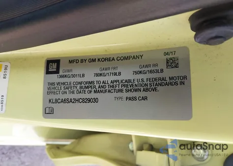 2017 Chevrolet Spark Ls Manual z USA, uszkodzony, nr VIN KL8CA6SA2HC829030